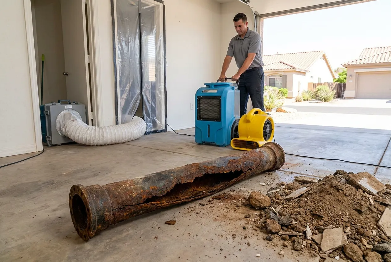 A section of cast iron drain line corroded through along its bottom, removed from beneath the slab of an Arcadia home.
