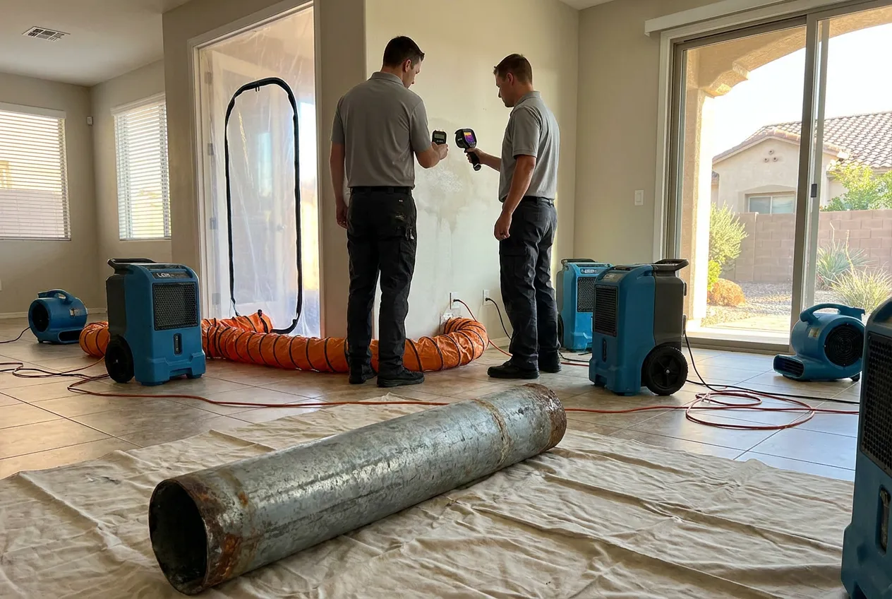 A corroded section of galvanized supply pipe removed from the wall of an older Litchfield Park home rests on a drop cloth.